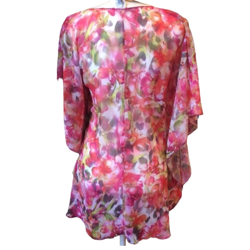 BECCA Flutter Sleeve Floral Semi Sheer Swim Cover up Women’s size XS/S New - Picture 3 of 17